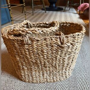 Vintage Woven Water Hyacinth Basket Bag with Handles